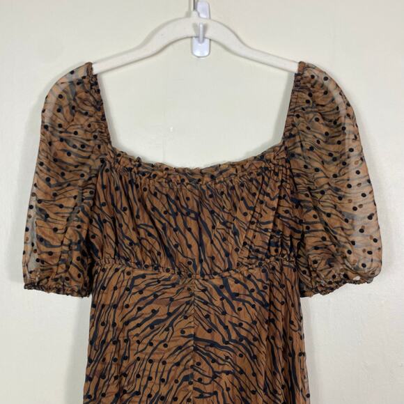 House of Harlow 1960 X Revolve Felt Tiger Pattern Square Neck Lennon Midi Dress - Picture 8 of 11